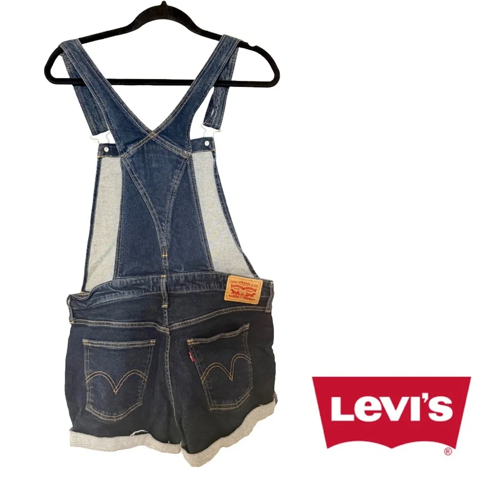 ❤️ Levi’s Denim Short Overalls (Cutoffs) | Size Large | Dark Wash | Adjustable - Picture 2 of 4